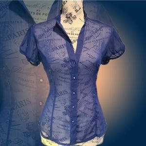Body Central Navy Sheer Button Down Front Blouse